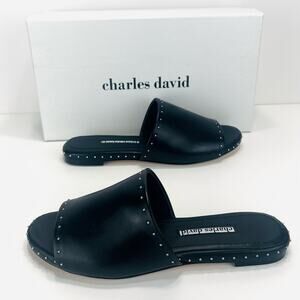 Charles David Sheriff Flat Slide Sandal Size 7 Black Luxury Leather Padded Comfy